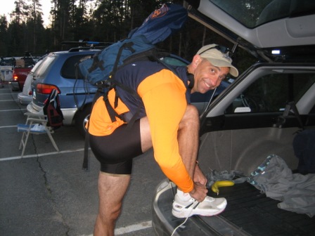 Sandi getting ready in the pre-dawn light