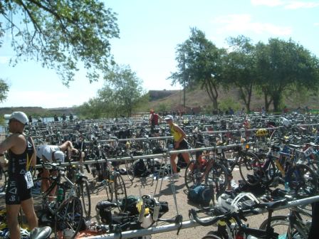 in the transition area, getting ready to run